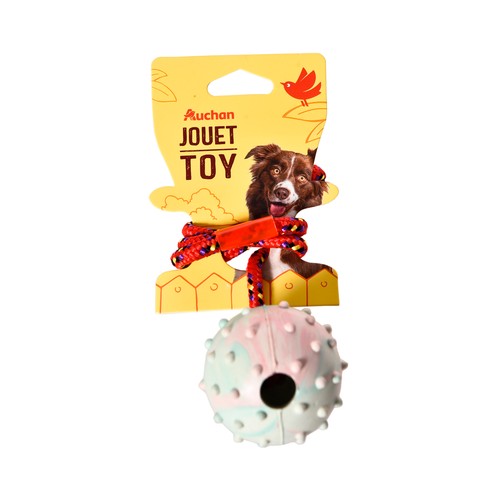 PRODUCTO ALCAMPO Juguete bola de goma de 6.5 cm, con cordón de 45 cm.