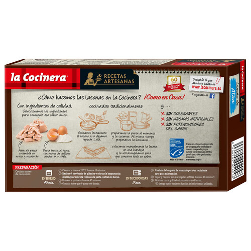 LA COCINERA Lasaña de pasta fresca al huevo, rellena de atún LA COCINERA Recetas artesanas 500 g.