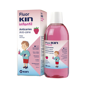 Imagen de KIN Enjuague bucal infantil, sin alcohol, con acción anticaries y sabor fresa KIN Infantil 500 ml.