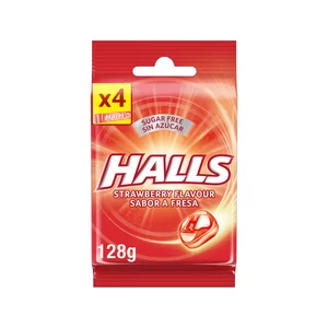 HALLS VITA-C Caramelos de fresa sin azúcar añadido, 4 uds. x 128 g.