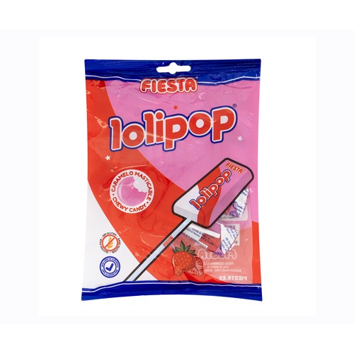 FIESTA LOLIPOP Caramelos blandos con palo masticables fresa 7 uds. x 11,5 g.