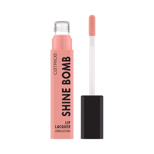 CATRICE Shine bomb tono 010 French silk Barra de labios líquida brillante de larga duración y acabado nude.