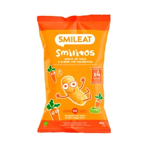 SMILEAT Smilitos Snack horneado ecológico de maiz y avena con zanahoria, a partir de 8 meses 48 g.