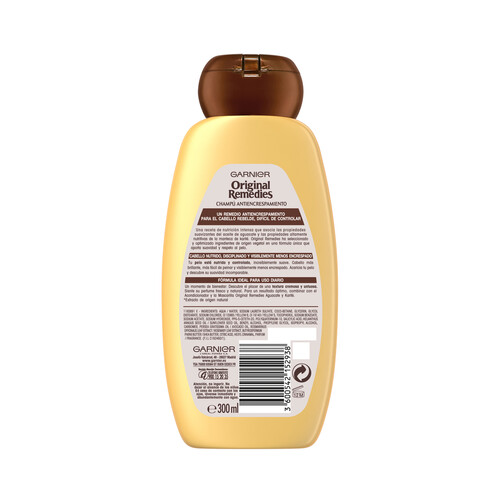 ORIGINAL REMEDIES Champú antiencrespamiento con aceite de aguacate y manteca de karité para cabello rebelde y difícil de controlar ORIGINAL REMEDIES de Gernier 300 ml.