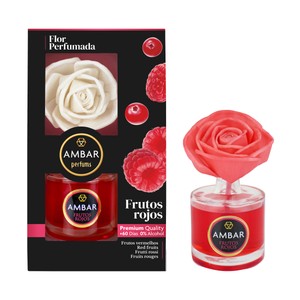 AMBAR Ambientador con forma de flor perfumada, con fragancia a frutos rojos 75 ml.