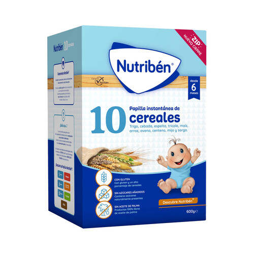 NUTRIBÉN Papilla en polvo instantánea de 10 cereales a partir de 6 meses NUTRIBÉN 600 g.