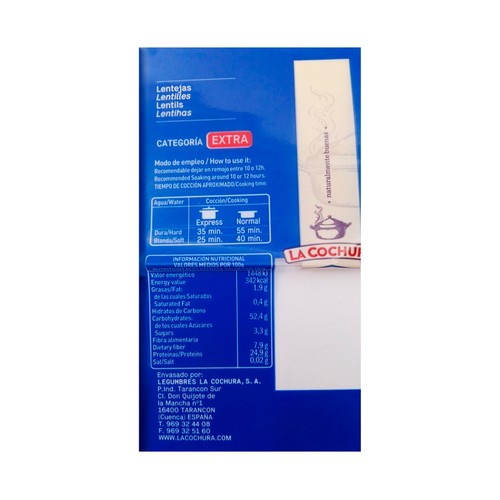 LA COCHURA Lentejas tipo Lanzarote LA COCHURA 500 g.