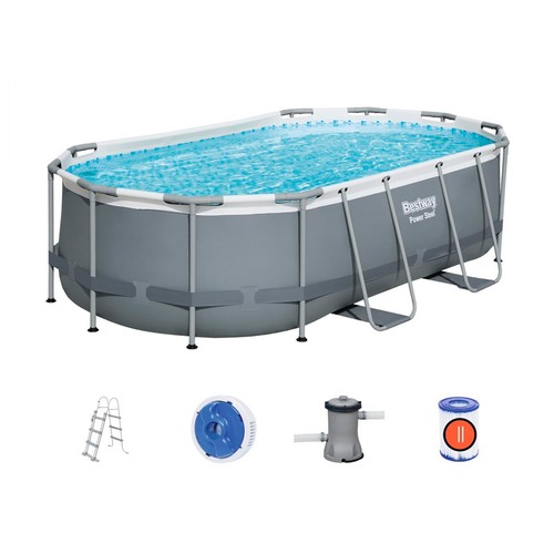 Piscina elevada tubular ovalada Steel Pro Max 427 x 250 x 100 cm y capacidad 7250 + bomba depuradora + escalera, BESTWAY.