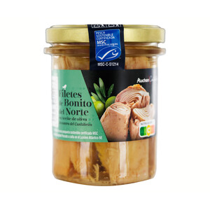 Imagen de AUCHAN COLLECTION Bonito del Norte, en aceite de oliva MSC (Pesca sostenible certificada) 140 g. Producto alcampo