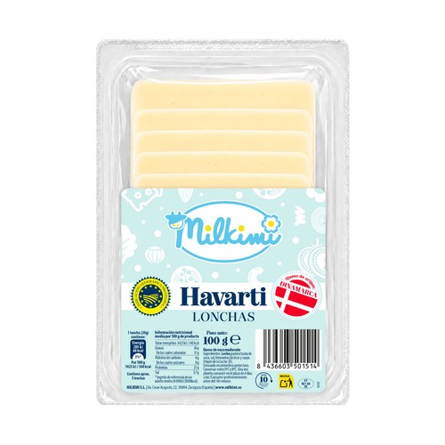 MILKIMI Queso Havarti en lonchas con Indicación Geográfica Protegida (IGP) 100 g.