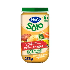 HERO Solo Tarrito de verduras con pollo y ternera (textura suave), a partir de 6 meses 235 g.