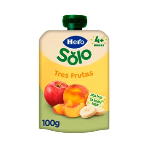 HERO Solo Bolsita 3 frutas (plátano, manzana y melocotón) a partir de 4 meses 100 g.