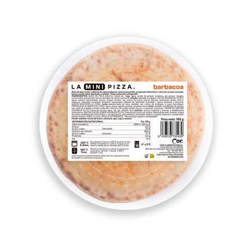 DEORO Mini pizza de bacon, carne de ternera, cebolla, queso y salsa barbacoa DEORO 205 g.