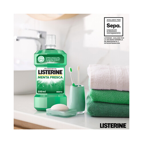 LISTERINE Enjuague bucal de uso diario, con sabor a menta fresca LISTERINE 500 ml.