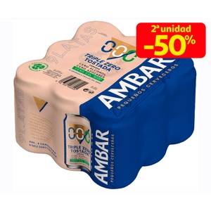 Imagen de AMBAR Cerveza triple zero tostada pack 9 latas 33 cl.