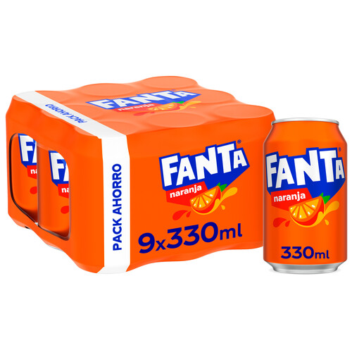 FANTA Refresco de naranja pack de 9 latas x 33 cl.