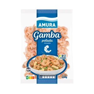 AMURA Gamba pelada 154 / 220 cruda, ultracongelada P.N.E 600 g.