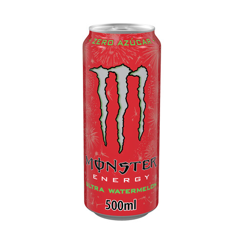 MONSTER Ultra watermelon Bebida energética sin azúcar con sabor a sandía lata de 50 cl.