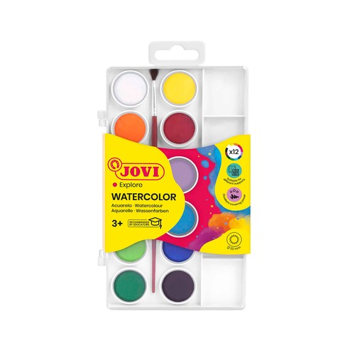Caja de 12 acuarelas de diferentes colores JOVI.