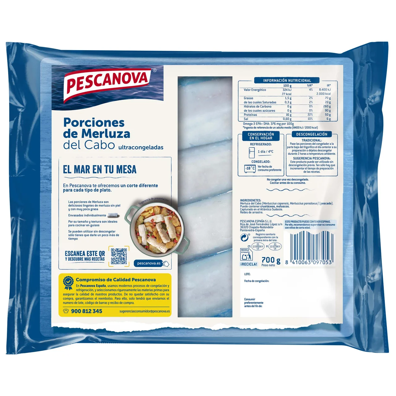 Porciones de merluza del cabo (7 uds.) 700 g.