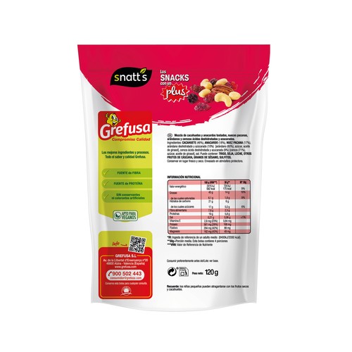 SNATT"S Frutos secos con arándanos y cerezas SNATT"S GREFUSA,  bolsa 120g