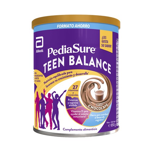 PEDIASURE Teen balance Complemento alimenticio sabor chocolate (27 vitaminas y minerales) 850 g.