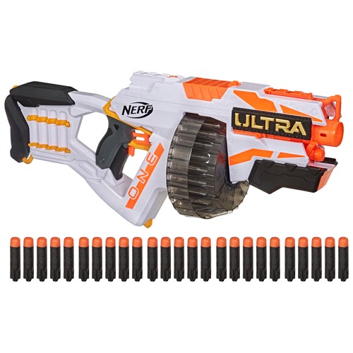 Lanzadardos automático NERF ULTRA ONE con alcance hasta 36 metros.