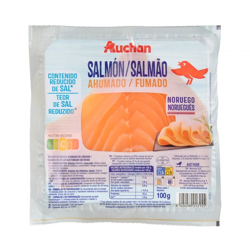 AUCHAN Salmón ahumado en lonchas 100 g Producto Alcampo.