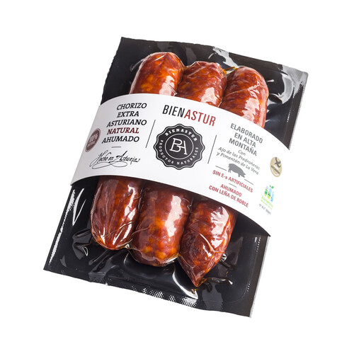 Chorizo asturiano de calidad extra y ahudado natural EL CUCO 300 g.