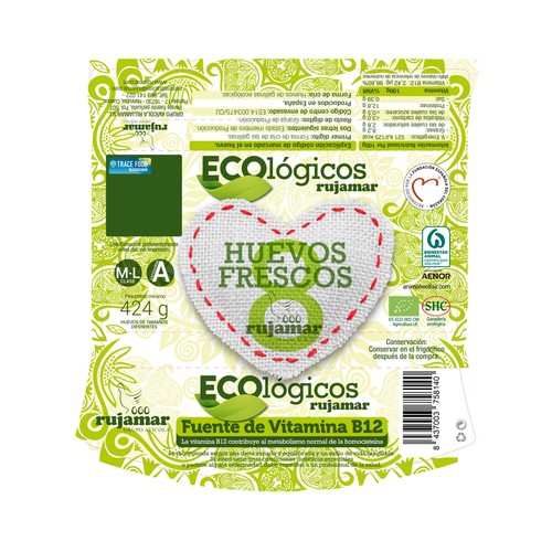 RUJAMAR Huevos de producción ecológica de categoría A y clase M-L 8 uds.