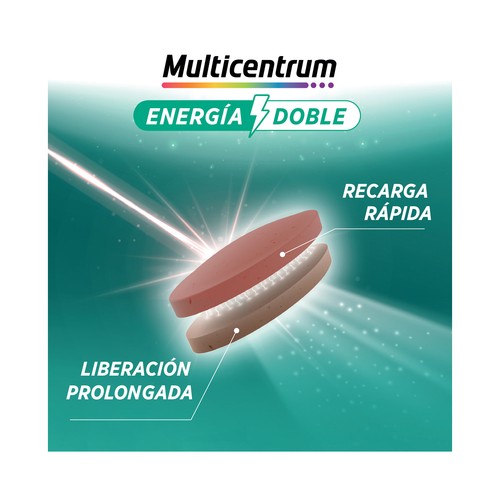 MULTICENTRUM Energía doble Complemento alimenticio a base de vitaminas y minerales 20 comprimidos.
