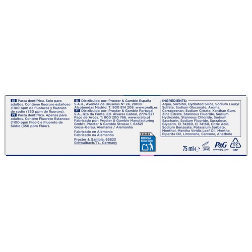 ORAL-B Advanced Pasta de dientes para la protección de las encías, sabor menta fresca 75 ml.