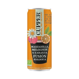 CUPPER Fusión Bebida ecológica con sabor a manzanilla, melocotón y naranja lata 25 cl.