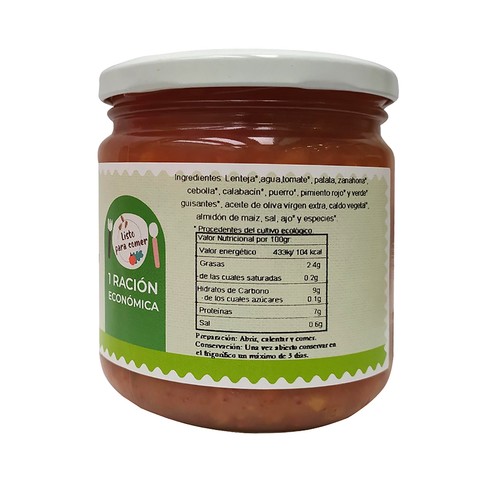 BIONSAN Cocido de lentejas con verduras Mediterráneas y romero ecológico  280 g.