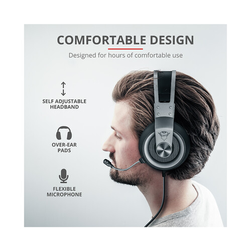 Auriculares gaming TRUST GXT 430 Ironn, micrófono, control volumen, conexión jack 3.5 mm, compatible PC / XBOX / PS4 / SWITCH.