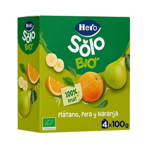 Imagen de HERO Solo Bio Bolsitas de fruta (plátano, pera y naranja) ecológicas, a partir de 4 meses 4 x 100 g.
