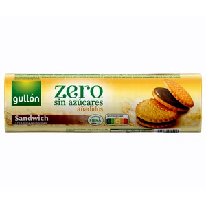 GULLÓN Zero Galleta sándwich rellena de crema de chocolate sin azúcares añadidos 250 g.
