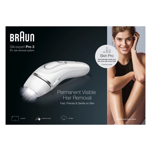Depiladora de luz pulsada Silk-expert Pro 3 PL3020, 3 niveles, BRAUN.