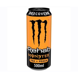 MONSTER Energy Bebida energética rehab peach sabor a melocotón lata 500 ml.
