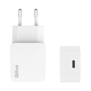 Imagen de Cargador de casa QILIVE 600183051, color blanco, entrada USB tipo C, 20W.
