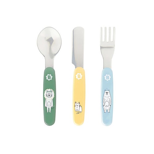 Set de tenedor, cuchillo y cuchara de metal, BADABULLE.
