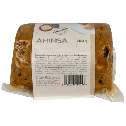 AHIMSA Hamburguesa bio de tofu y algas ecológica AHIMSA 750 g.