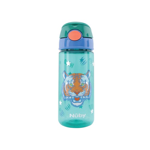 Taza con botón push y pajita para niños, estampado tigre, NUBY.