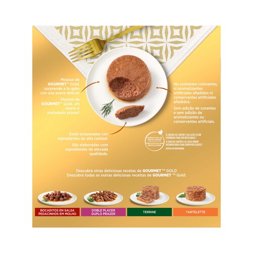 PURINA GOURMET Comida para gatos húmeda a base de mousse de pescado GOURMET 8 uds. de 85 g.