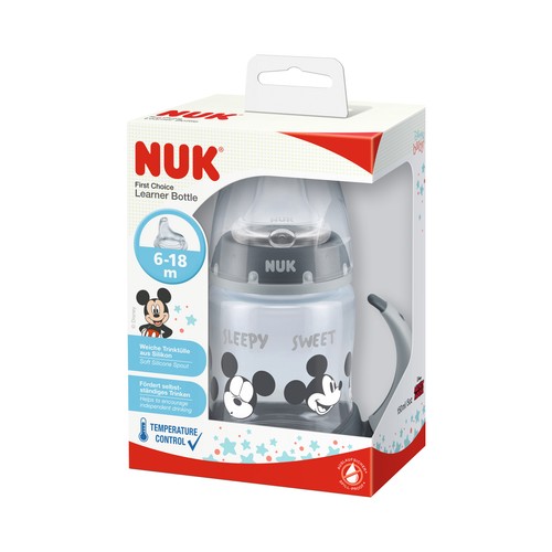 NUK Biberón de 150 ml., con asas y tetina de silicona, para bebés de 6 a 18 meses NUK.