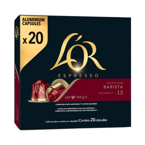 L"OR Café tostado y molido en cápsulas, intensidad 13 barista 20 uds. 104 g.