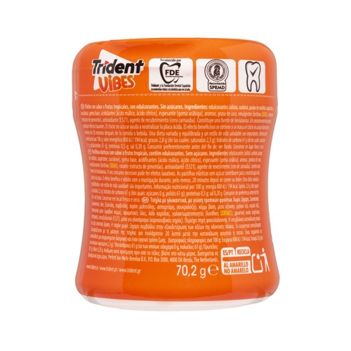 TRIDENT Chicle tropical vibes bote 30 unds 70gr