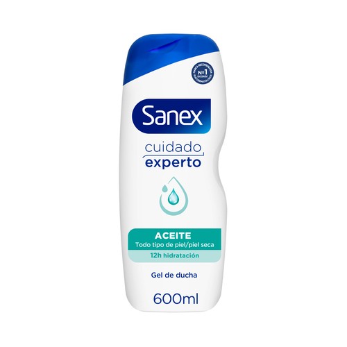 SANEX Cuidado experto aceite Gel hidratante para ducha o baño, para pieles secas 600 ml.