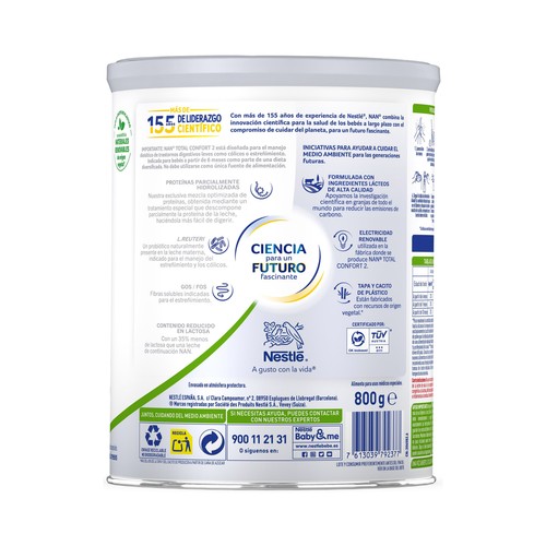 NAN Expert pro total confort 2 Leche en polvo de continuación, a partir de 6 meses 800 g.