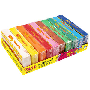 Caja de 10 pastillas de 50 g de plastilina de diferentes colores JOVI.